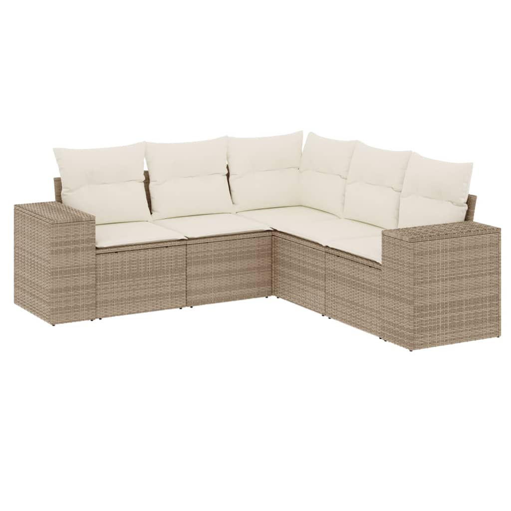 vidaXL Set canapele de grădină cu perne, 5 piese, bej, poliratan