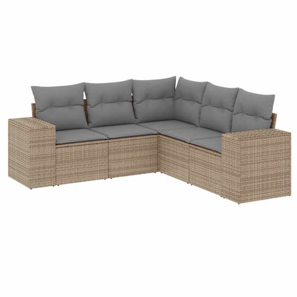 vidaXL 5-osaline aiadiivani komplekt patjadega, beež, pol&uuml;rotang