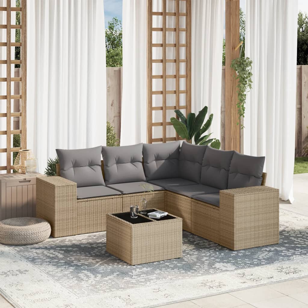 Thumbnail - vidaXL 6-tlg. Garten-Sofagarnitur mit Kissen Beige Poly Rattan
