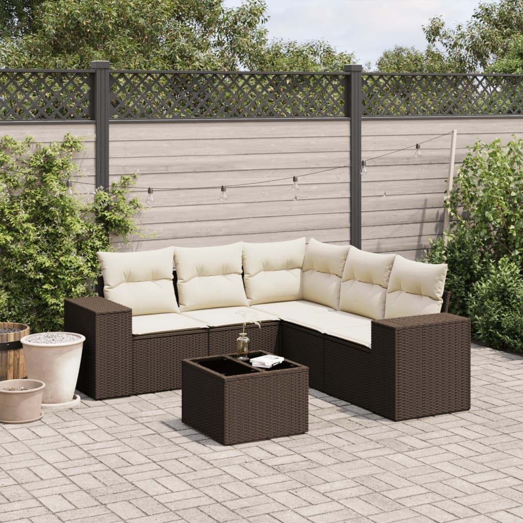 vidaXL 6-tlg. Garten-Sofagarnitur mit Kissen Braun Poly Rattan