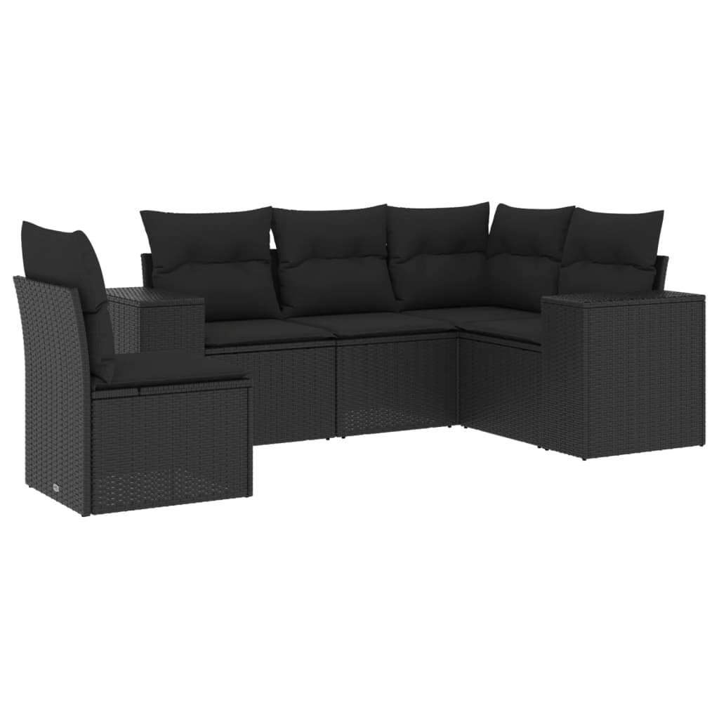 Thumbnail - vidaXL 5-tlg. Garten-Sofagarnitur mit Kissen Schwarz Poly Rattan