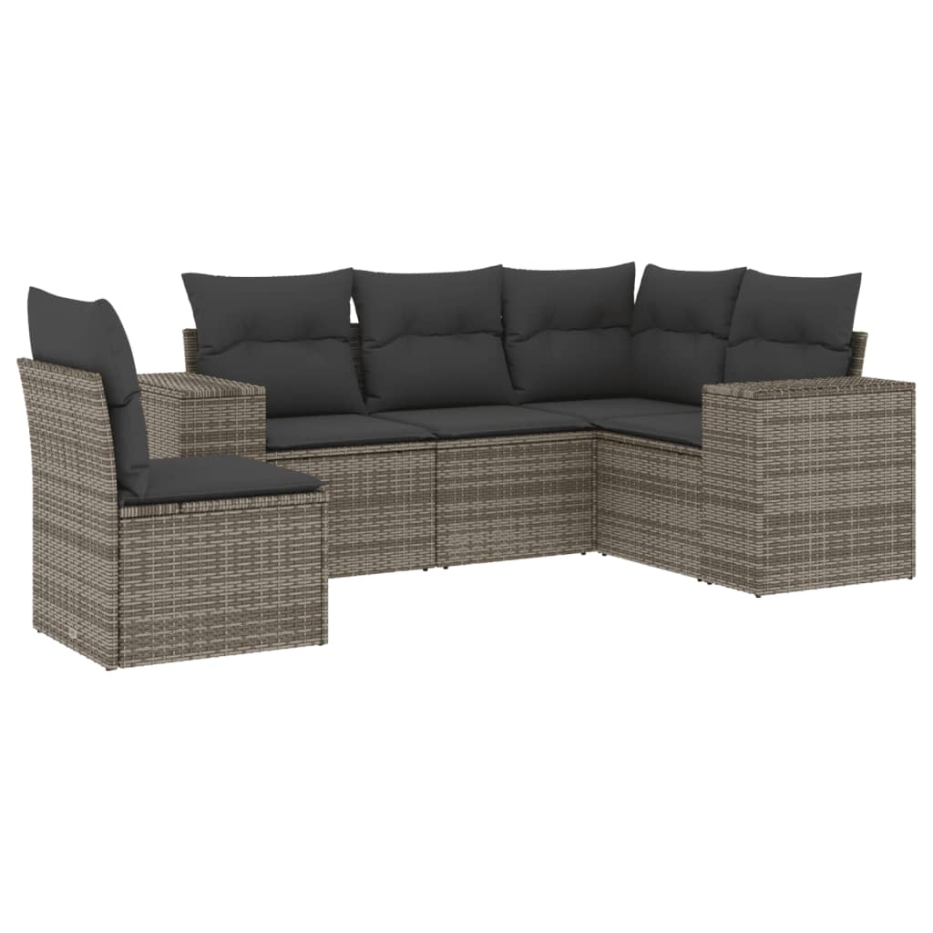 Thumbnail - vidaXL 5-tlg. Garten-Sofagarnitur mit Kissen Grau Poly Rattan