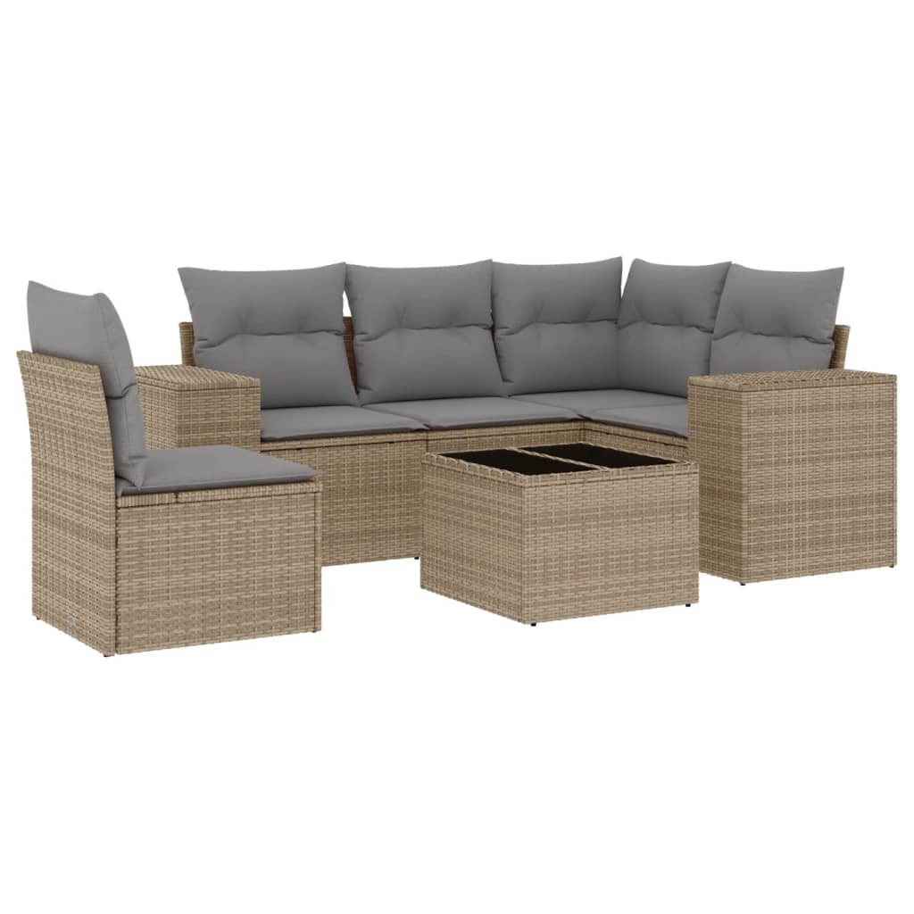 Thumbnail - vidaXL 6-tlg. Garten-Sofagarnitur mit Kissen Beige Poly Rattan