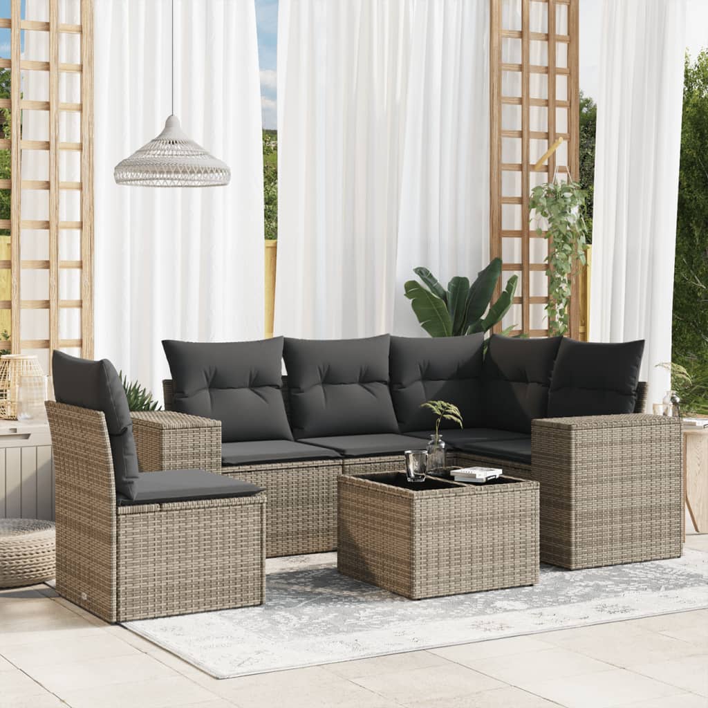 vidaXL 6-tlg. Garten-Sofagarnitur mit Kissen Grau Poly Rattan