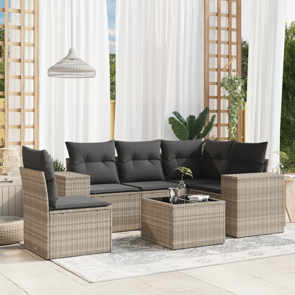 vidaXL 6-tlg. Garten-Sofagarnitur mit Kissen Hellgrau Poly Rattan