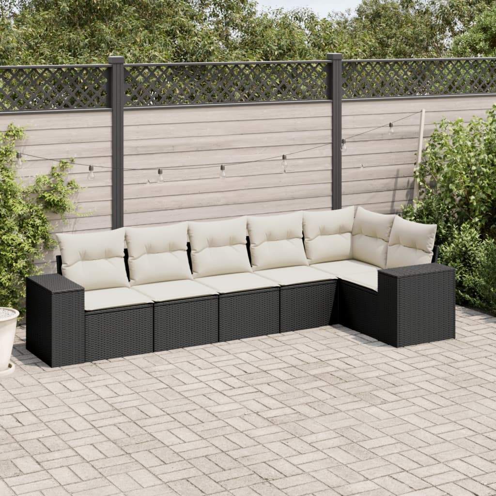 vidaXL Set mobilier de grădină cu perne, 6 piese, negru, poliratan