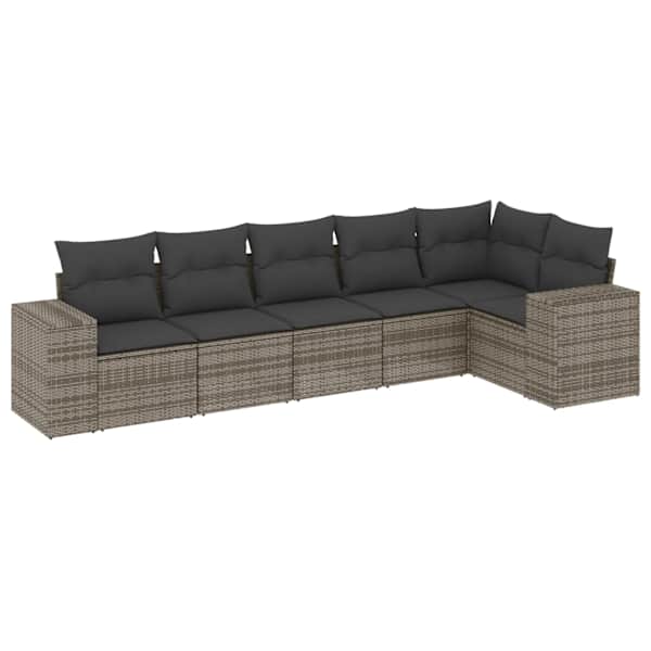vidaXL 6-osaline aiadiivani komplekt patjadega, hall, pol&uuml;rotang