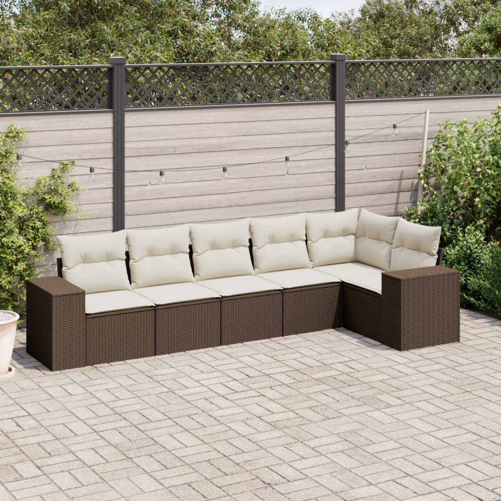 vidaXL 6-tlg. Garten-Sofagarnitur mit Kissen Braun Poly Rattan