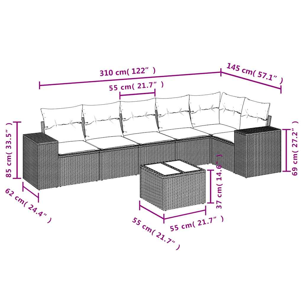 Set canapele de grădină cu perne, 7 piese, negru, poliratan 3254933 - imagine 3