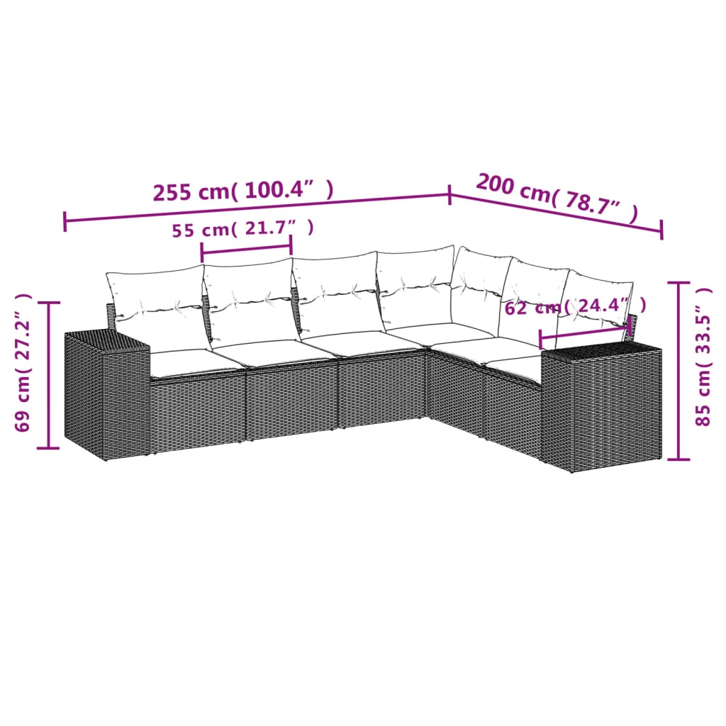 vidaXL 6-delige Loungeset met kussens poly rattan bruin afbeelding