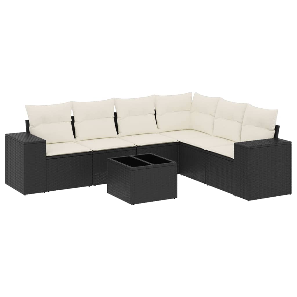 Thumbnail - vidaXL 7-tlg. Garten-Sofagarnitur mit Kissen Schwarz Poly Rattan