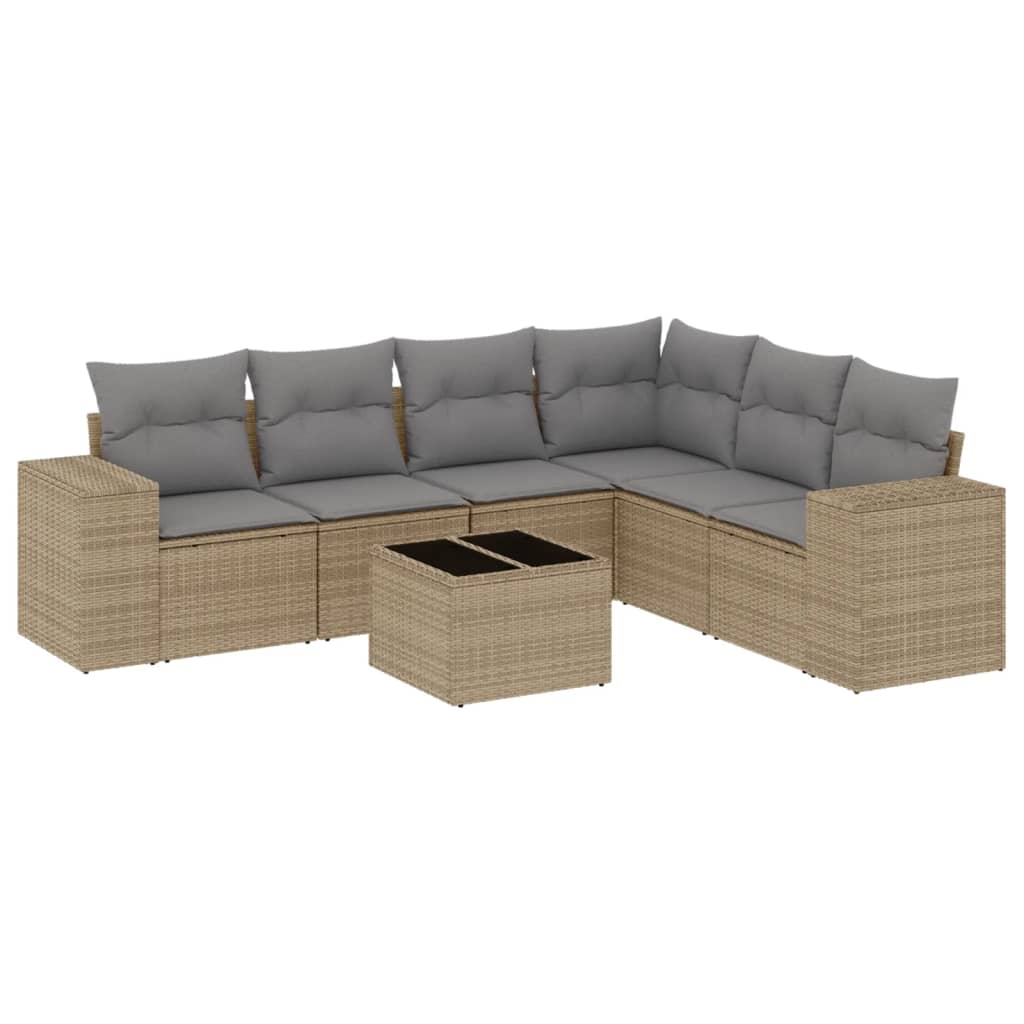 Thumbnail - vidaXL 7-tlg. Garten-Sofagarnitur mit Kissen Beige Poly Rattan
