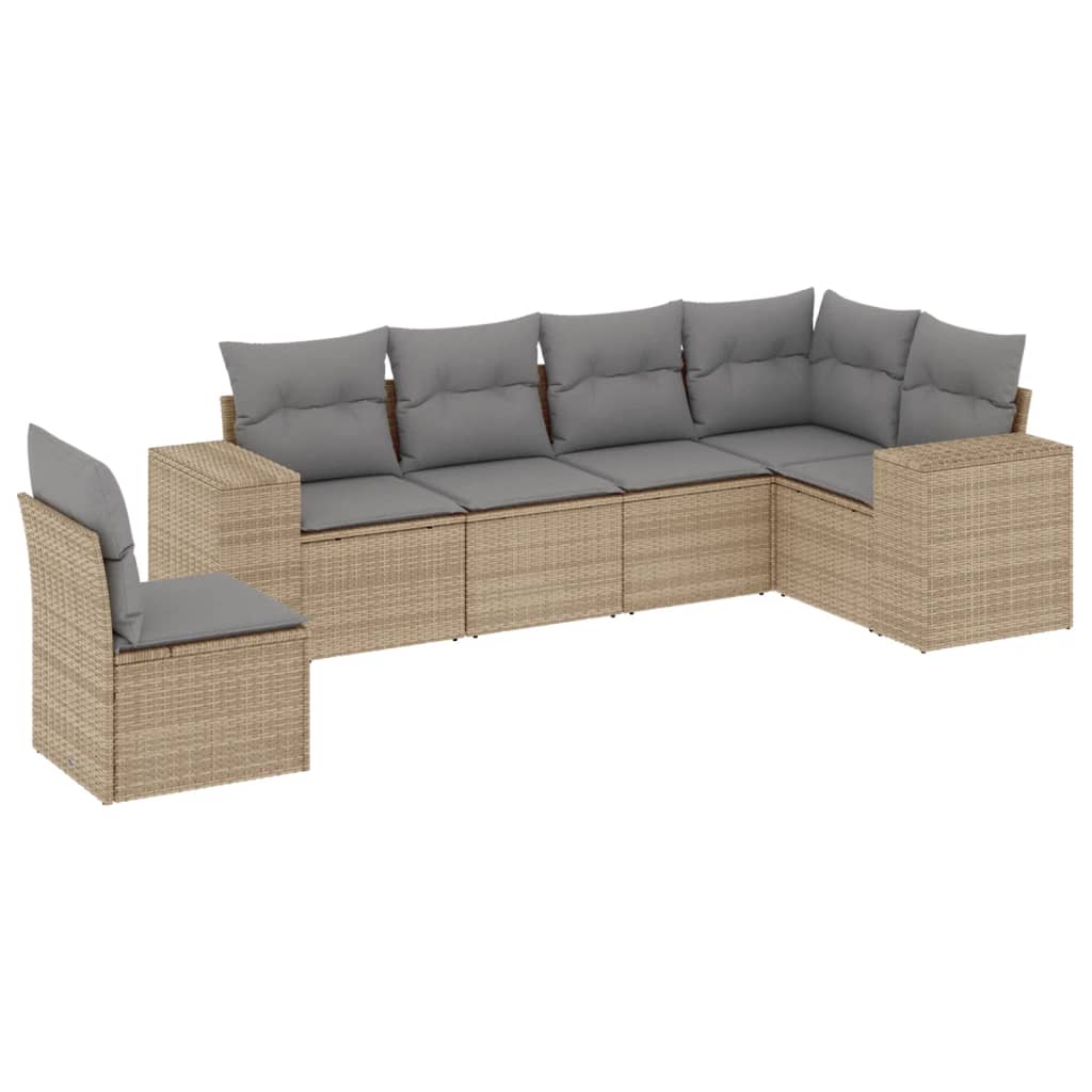 Thumbnail - vidaXL 6-tlg. Garten-Sofagarnitur mit Kissen Beige Poly Rattan
