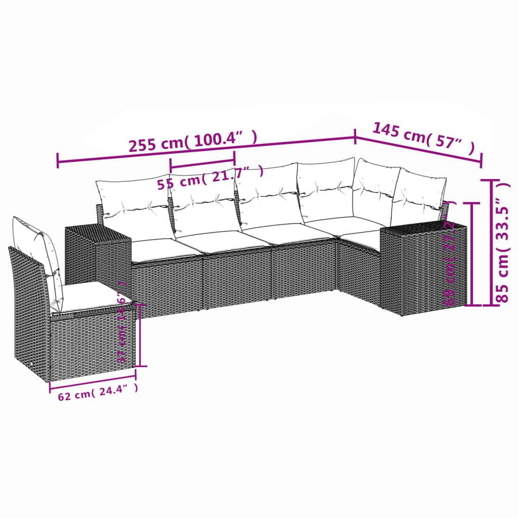 Thumbnail - vidaXL 6-tlg. Garten-Sofagarnitur mit Kissen Beige Poly Rattan