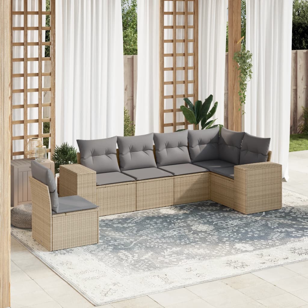 Thumbnail - vidaXL 6-tlg. Garten-Sofagarnitur mit Kissen Beige Poly Rattan