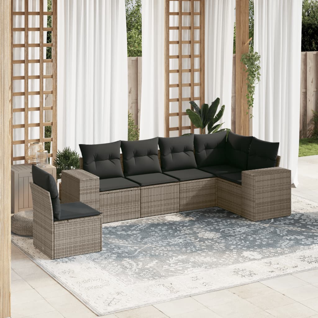 vidaXL 6-tlg. Garten-Sofagarnitur mit Kissen Grau Poly Rattan