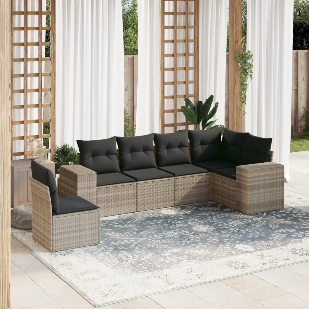 vidaXL 6-tlg. Garten-Sofagarnitur mit Kissen Hellgrau Poly Rattan