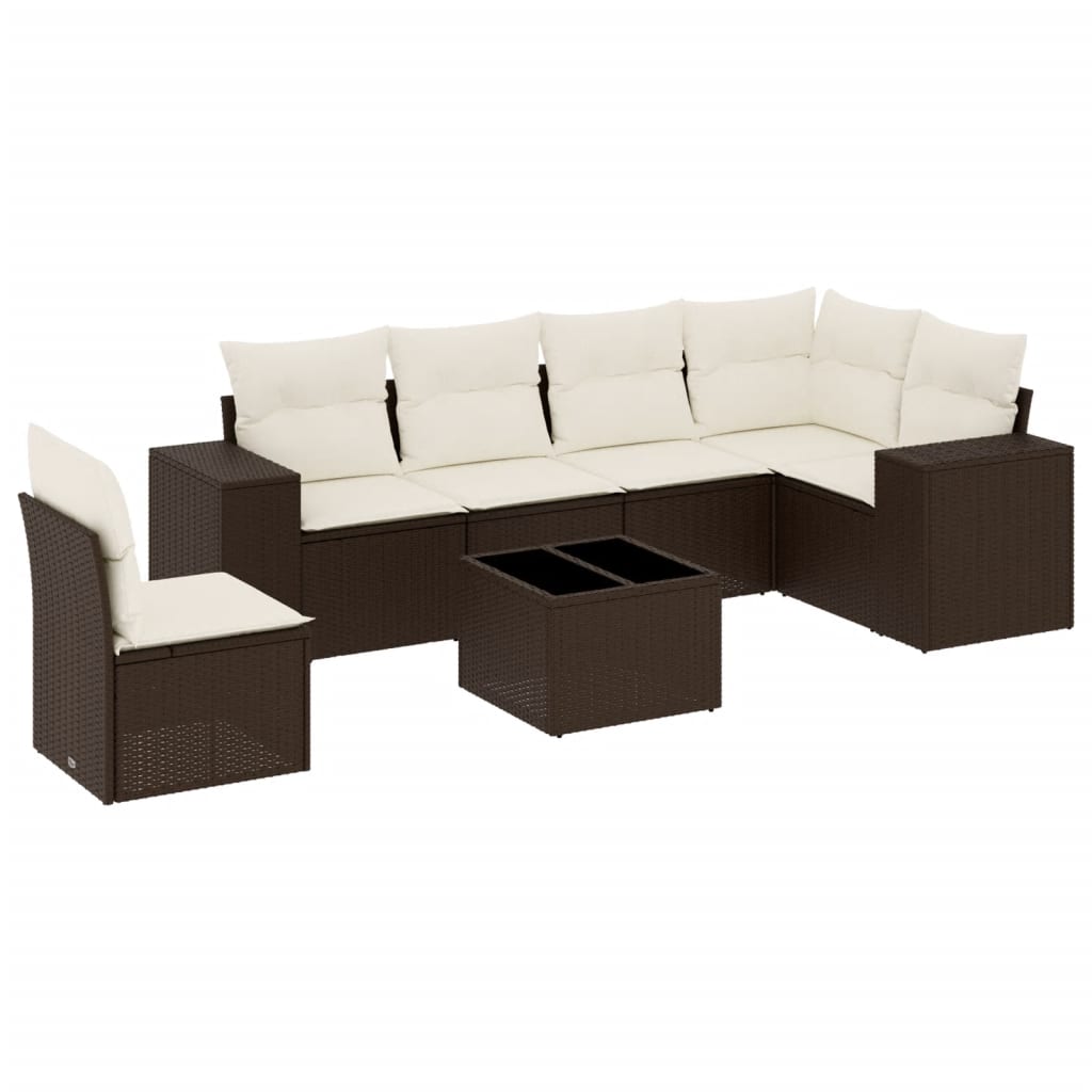 vidaXL Set canapele de grădină cu perne, 7 piese, maro, poliratan