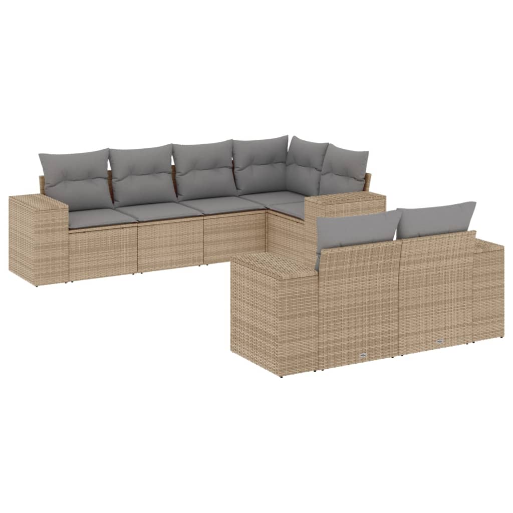 Thumbnail - vidaXL 7-tlg. Garten-Sofagarnitur mit Kissen Beige Poly Rattan