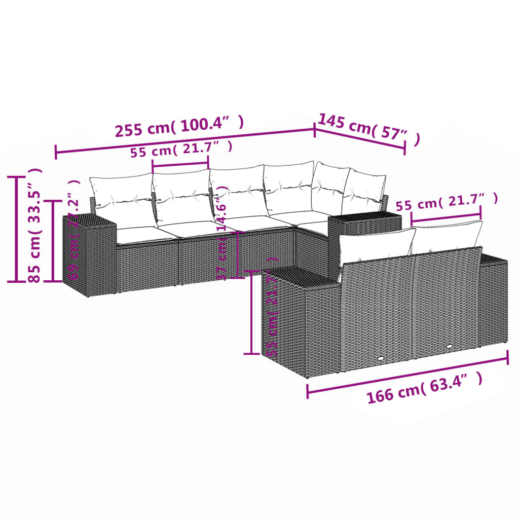 vidaXL 7-delige Loungeset met kussens poly rattan bruin