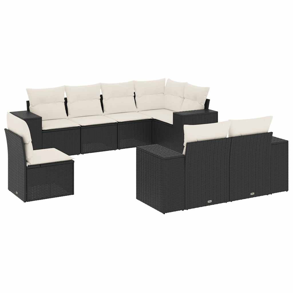 vidaXL 8-dijelni set vrtnih sofa od poliratana s jastucima crni-image-3255173
