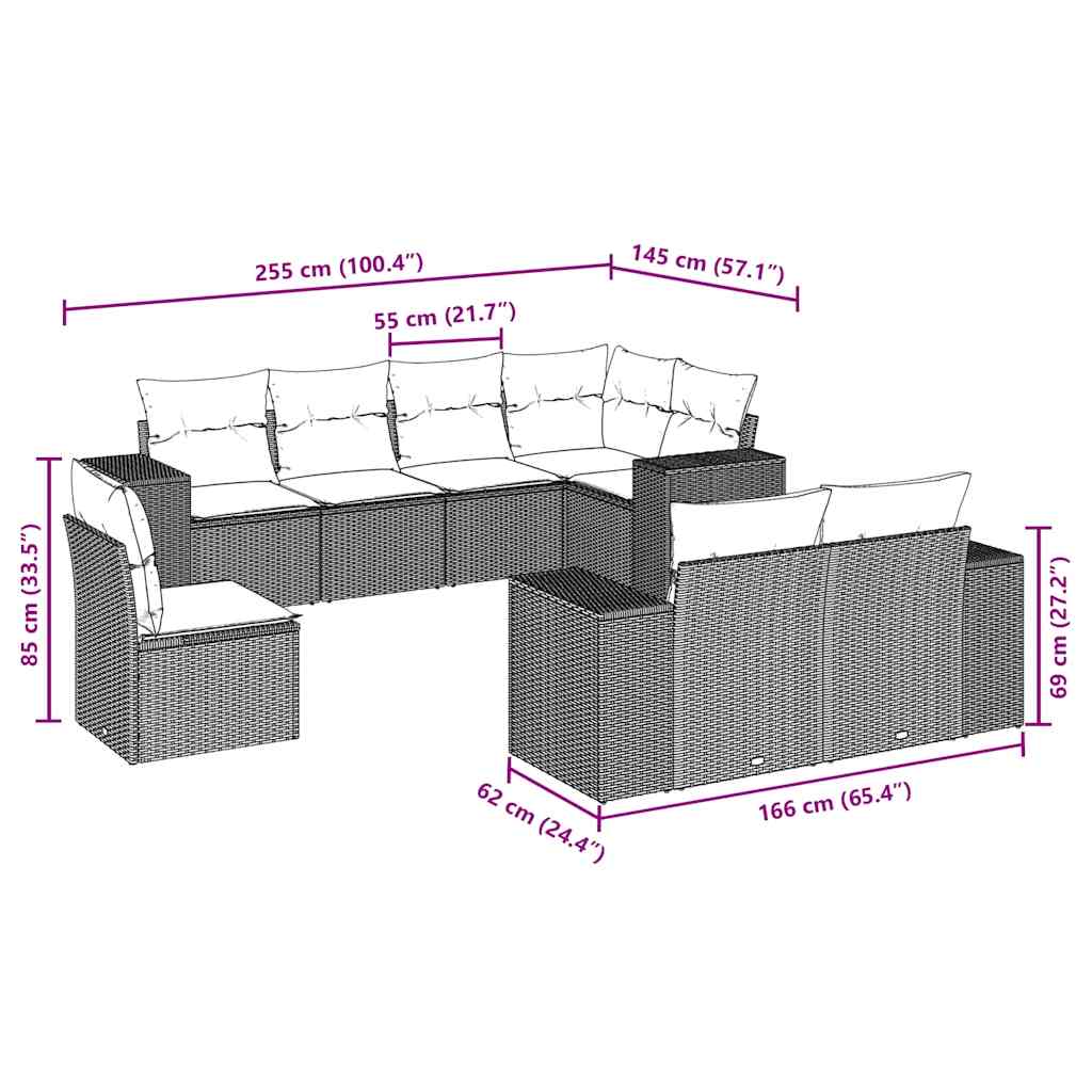 Thumbnail - vidaXL 8-tlg. Garten-Sofagarnitur mit Kissen Schwarz Poly Rattan