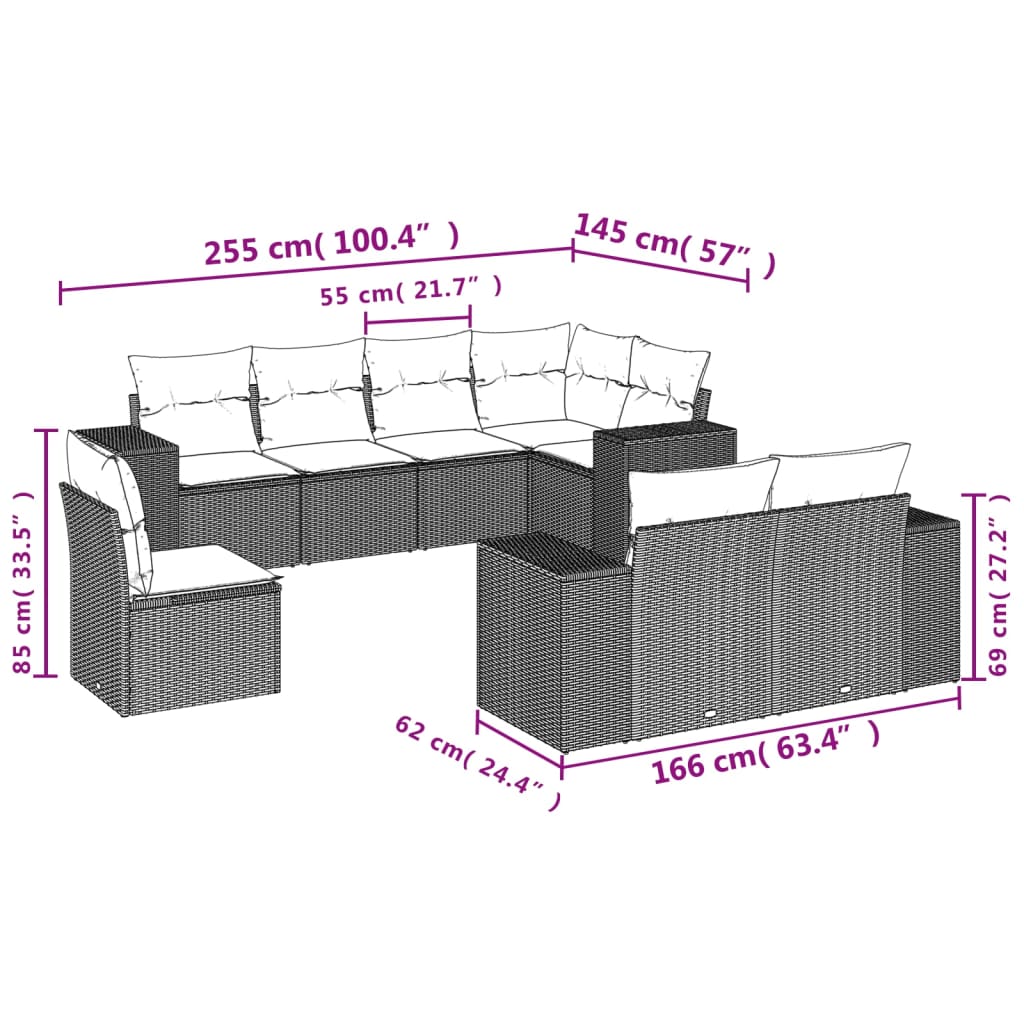 Thumbnail - vidaXL 8-tlg. Garten-Sofagarnitur mit Kissen Beige Poly Rattan