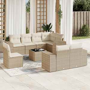 Vrtna garnitura 9-delna z blazinami bež poli ratan