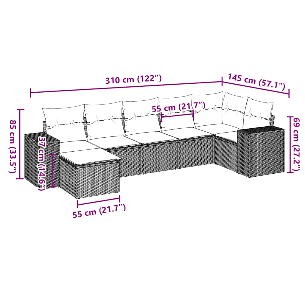 vidaXL 9-delige Loungeset met kussens poly rattan lichtgrijs afbeelding