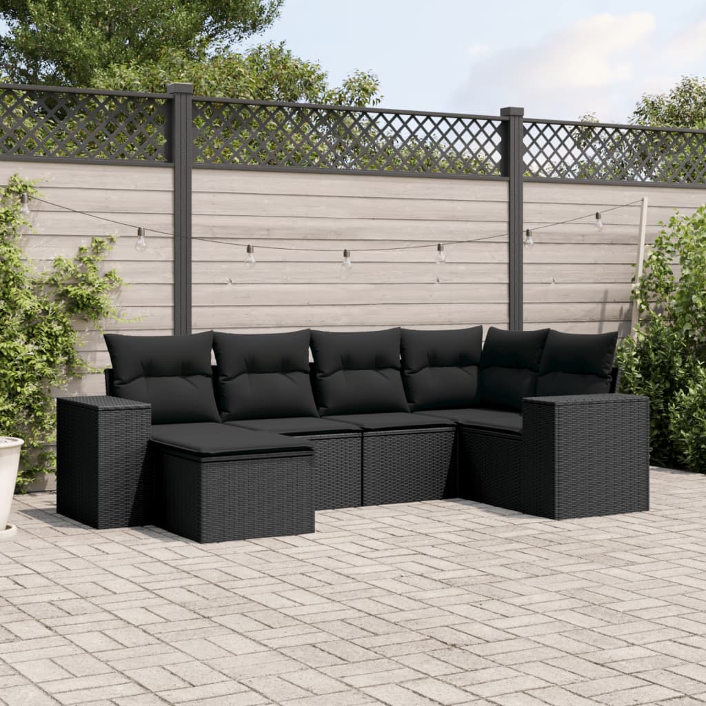 vidaXL 6-tlg. Garten-Sofagarnitur mit Kissen Schwarz Poly Rattan