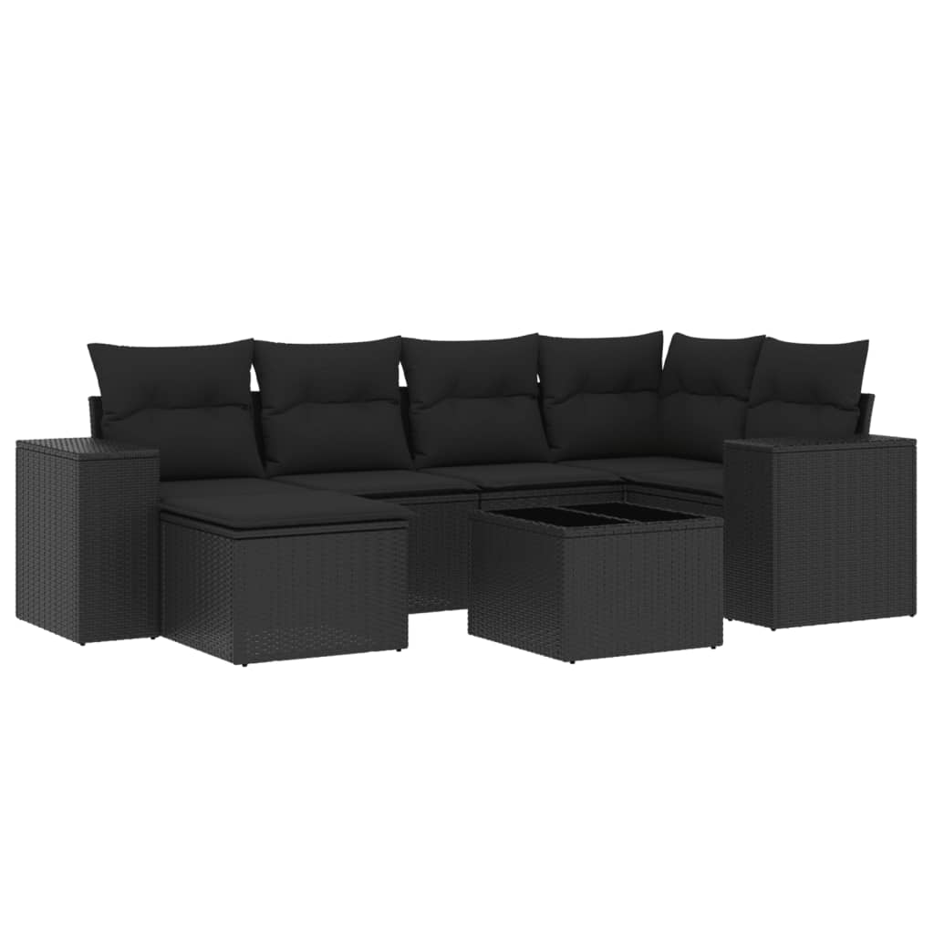 Thumbnail - vidaXL 7-tlg. Garten-Sofagarnitur mit Kissen Schwarz Poly Rattan