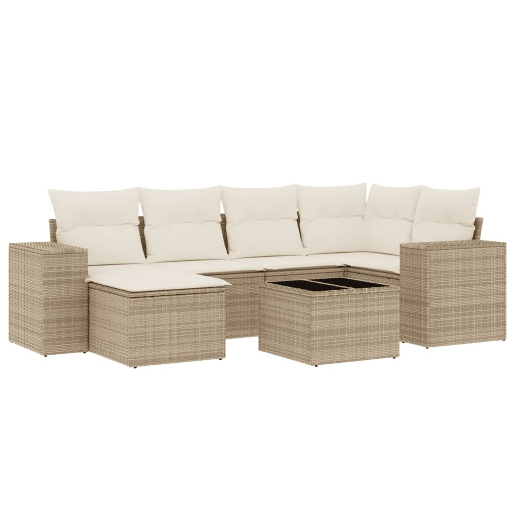 Thumbnail - vidaXL 7-tlg. Garten-Sofagarnitur mit Kissen Beige Poly Rattan
