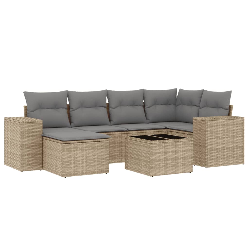Thumbnail - vidaXL 7-tlg. Garten-Sofagarnitur mit Kissen Beige Poly Rattan