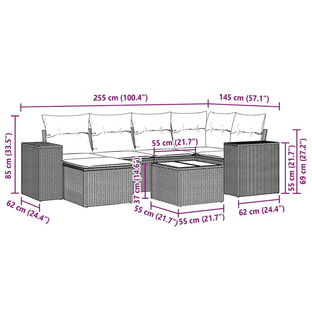 vidaXL 7-delige Loungeset met kussens poly rattan lichtgrijs afbeelding