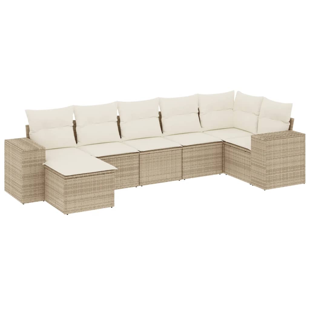 Thumbnail - vidaXL 7-tlg. Garten-Sofagarnitur mit Kissen Beige Poly Rattan