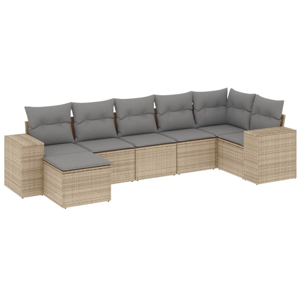 Thumbnail - vidaXL 7-tlg. Garten-Sofagarnitur mit Kissen Beige Poly Rattan