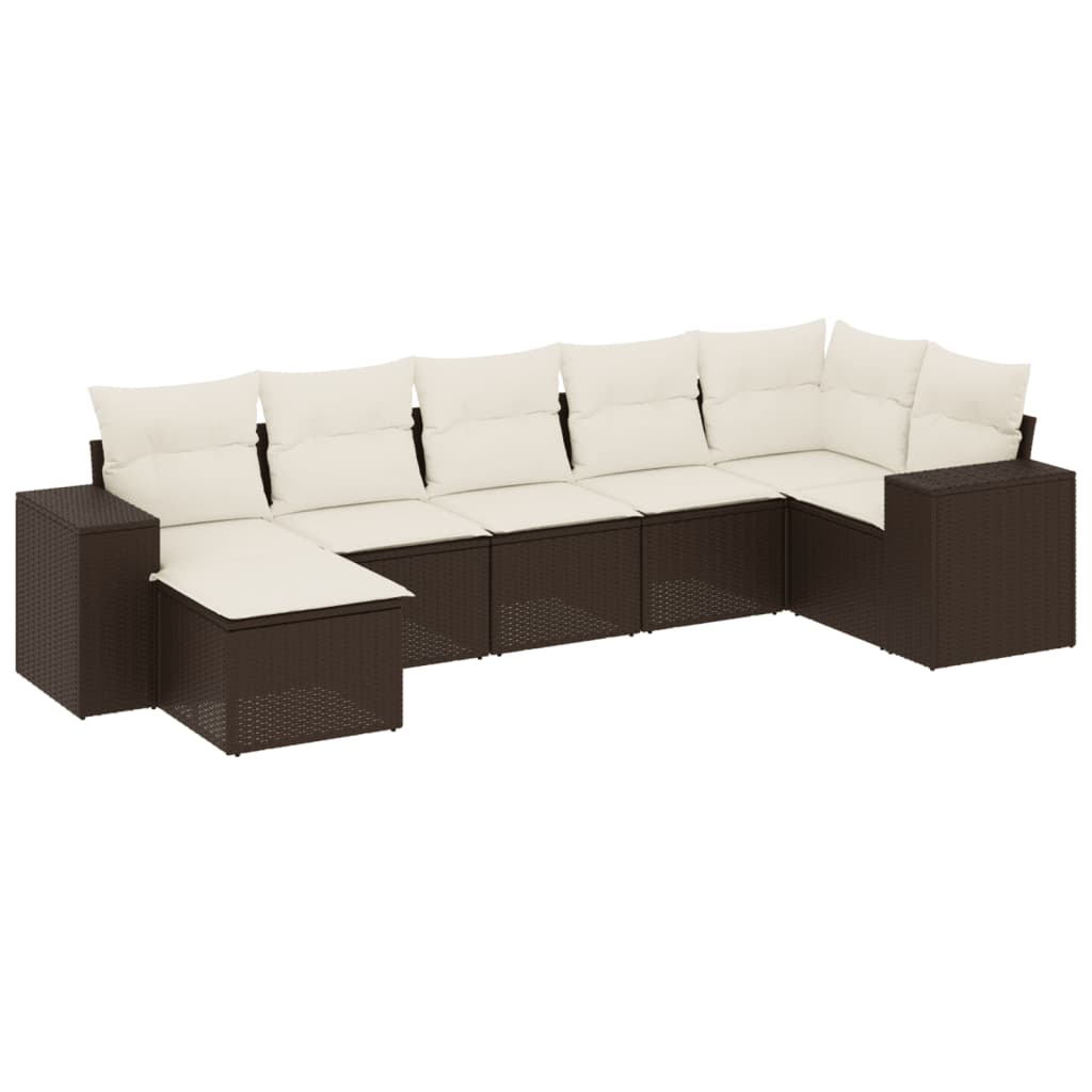 vidaXL Set canapele de grădină cu perne, 7 piese, maro, poliratan