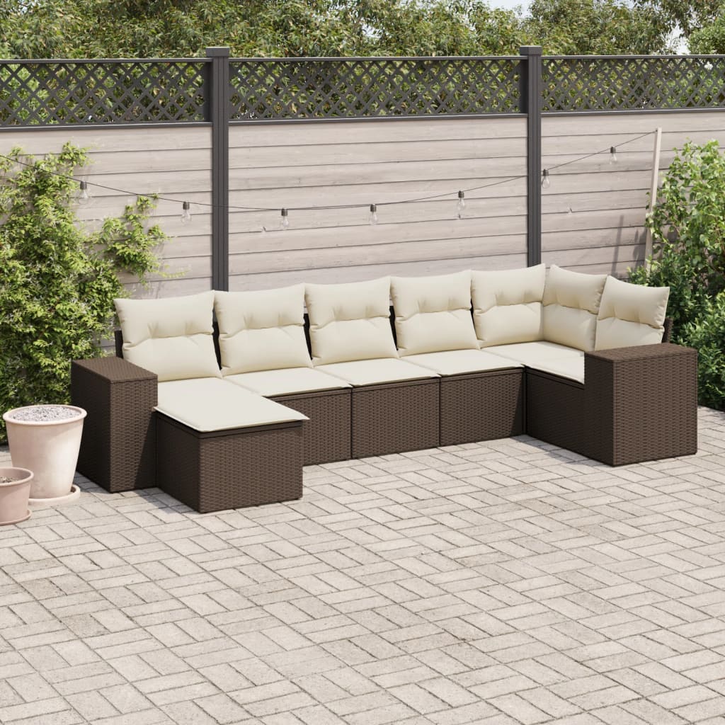 vidaXL 7-tlg. Garten-Sofagarnitur mit Kissen Braun Poly Rattan