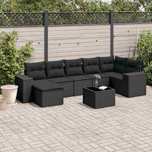 Vrtna sedežna garnitura 8-delna z blazinami črn poli ratan