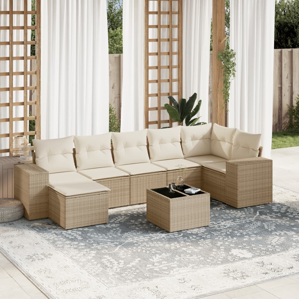 vidaXL 8-tlg. Garten-Sofagarnitur mit Kissen Beige Poly Rattan