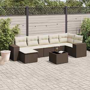 Vrtna sedežna garnitura 8-delna z blazinami rjav poli ratan