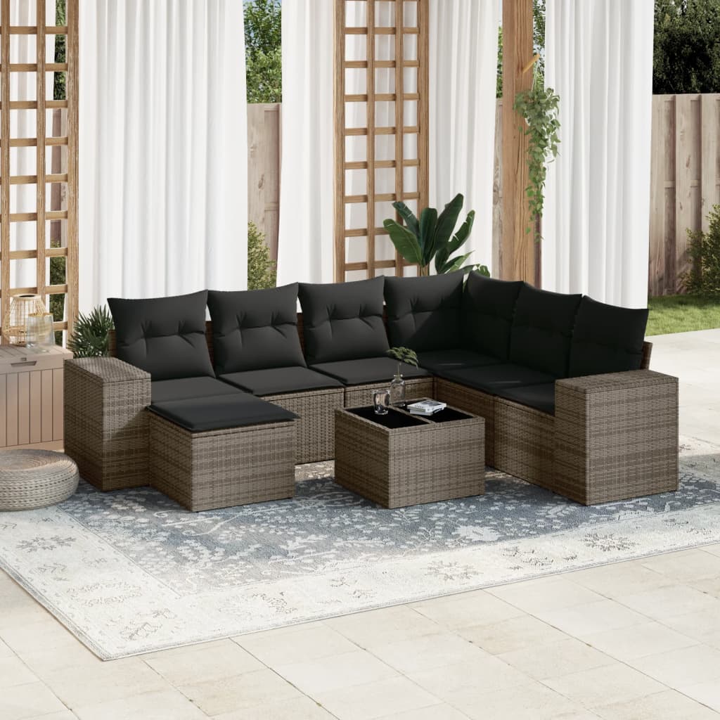 vidaXL 8-tlg. Garten-Sofagarnitur mit Kissen Grau Poly Rattan