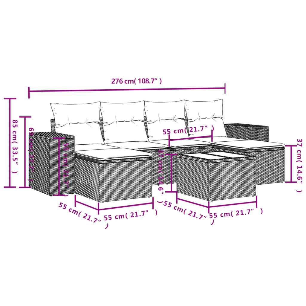 Set canapele de grădină cu perne, 7 piese, negru, poliratan 3255262 - imagine 3
