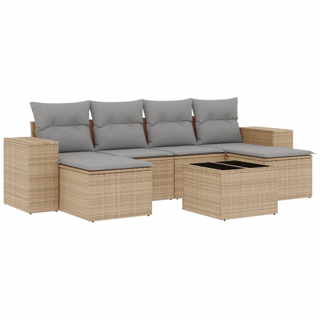 Thumbnail - vidaXL 7-tlg. Garten-Sofagarnitur mit Kissen Beige Poly Rattan