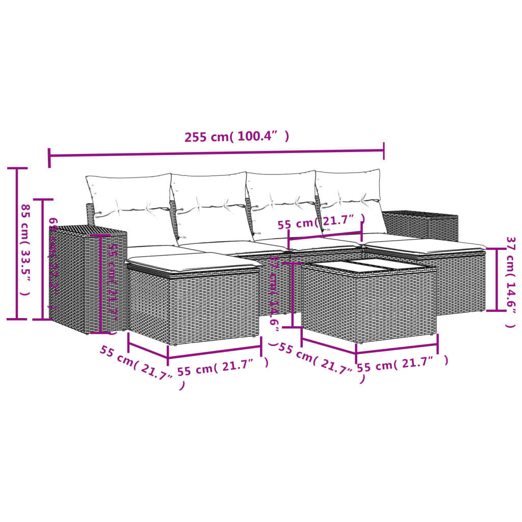 vidaXL 7-delige Loungeset met kussens poly rattan grijs afbeelding