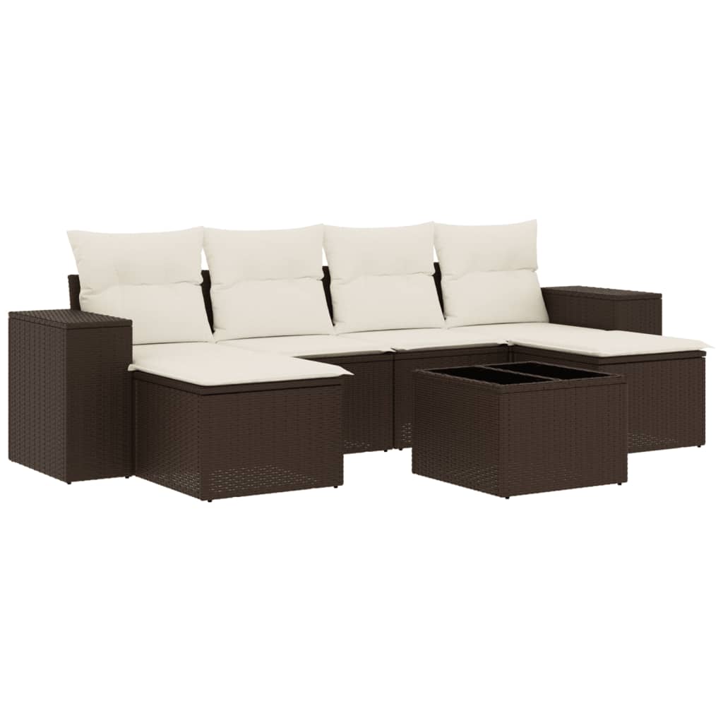 vidaXL Set canapele de grădină cu perne, 7 piese, maro, poliratan