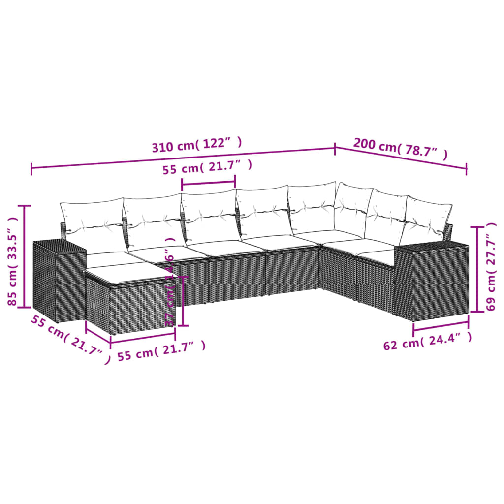 vidaXL 8-delige Loungeset met kussens poly rattan zwart afbeelding