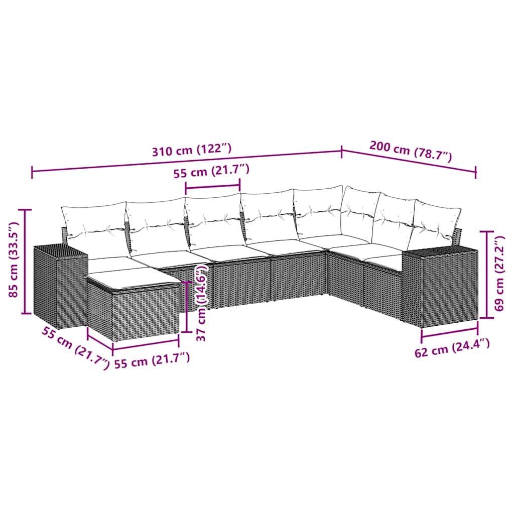 Set mobilier de grădină cu perne, 8 piese, negru, poliratan 3255293 - imagine 3