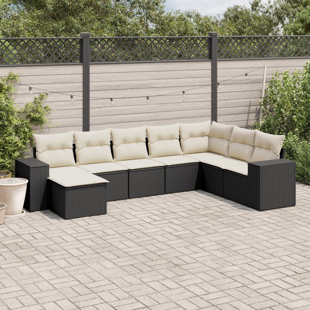 8-tlg. Garten-Sofagarnitur mit Kissen Schwarz Poly Rattan