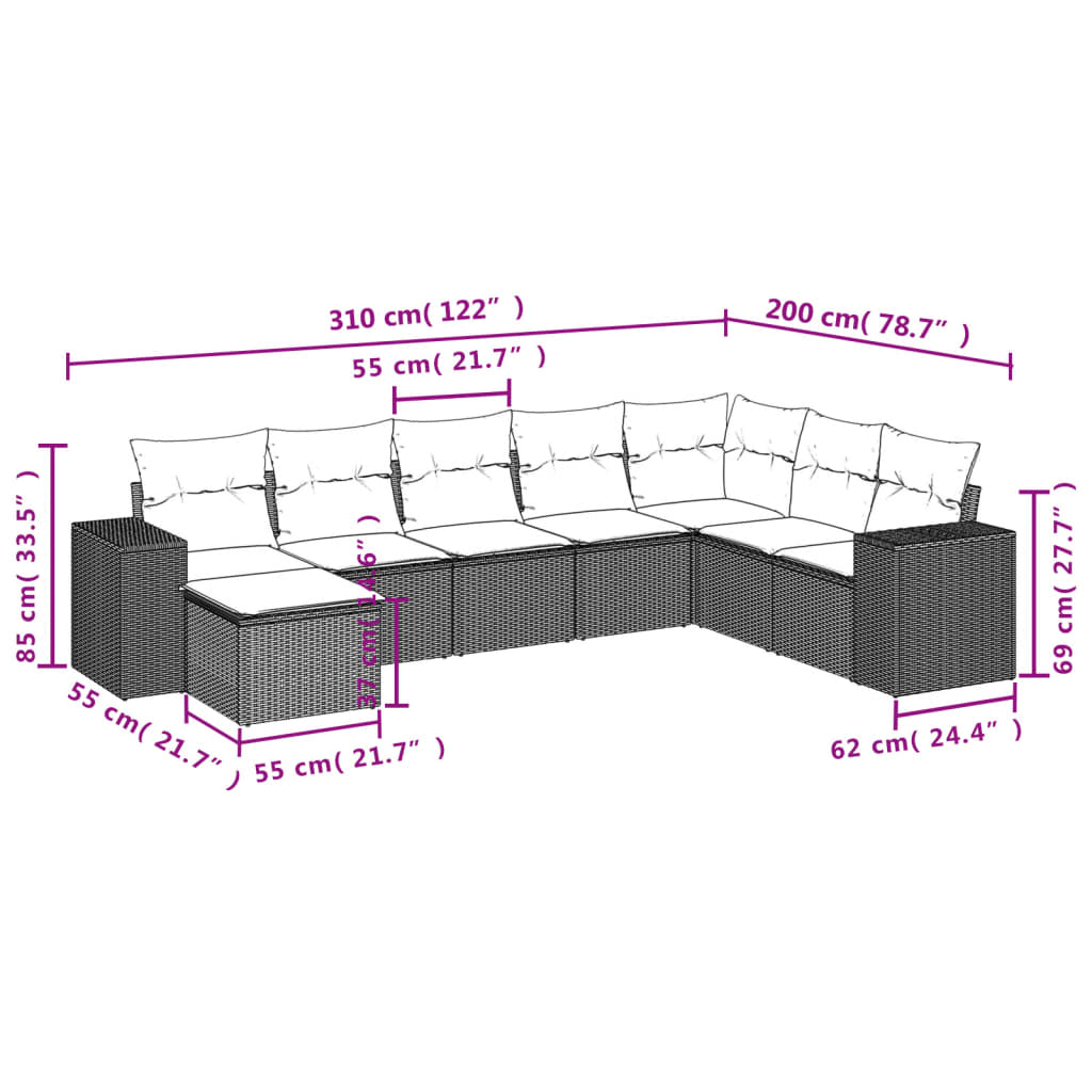 Thumbnail - vidaXL 8-tlg. Garten-Sofagarnitur mit Kissen Beige Poly Rattan